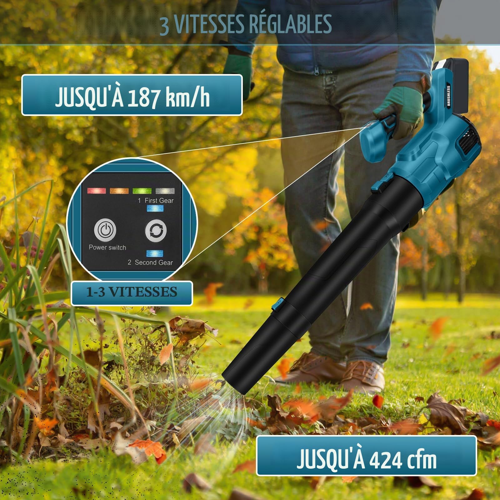 Souffleur à Feuilles sans Fil Compatible avec Makita 18 V,