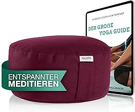 Sports Meditation Cushion - Yoga Cushion with E-Book (PDF File) - Round Yoga Cushion with Buckwheat Husk Filling - 30cm Diameter, 14cm High - Washable Cotton Cover (Aubergine)