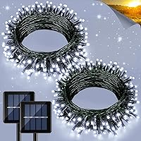 Vista 10 de 2 paquetes de luces solares de Navidad para exteriores, 158 pies 480 LED, luces de cuerda solares impermeables para exterior, 8 modos, luces
