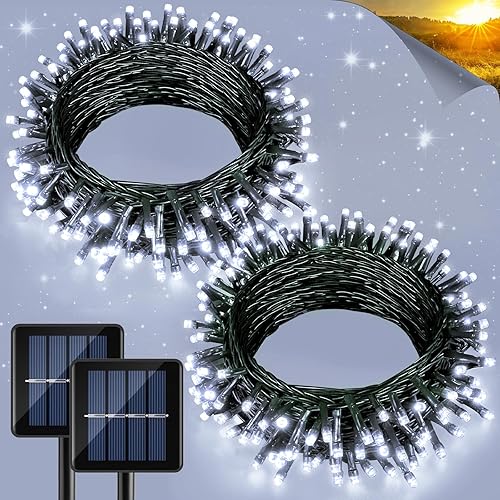 Miniatura 11 de 2 paquetes de luces solares de Navidad para exteriores, 80 pies con 240 luces LED impermeables para exterior, 8 modos de luces de hadas Blanco