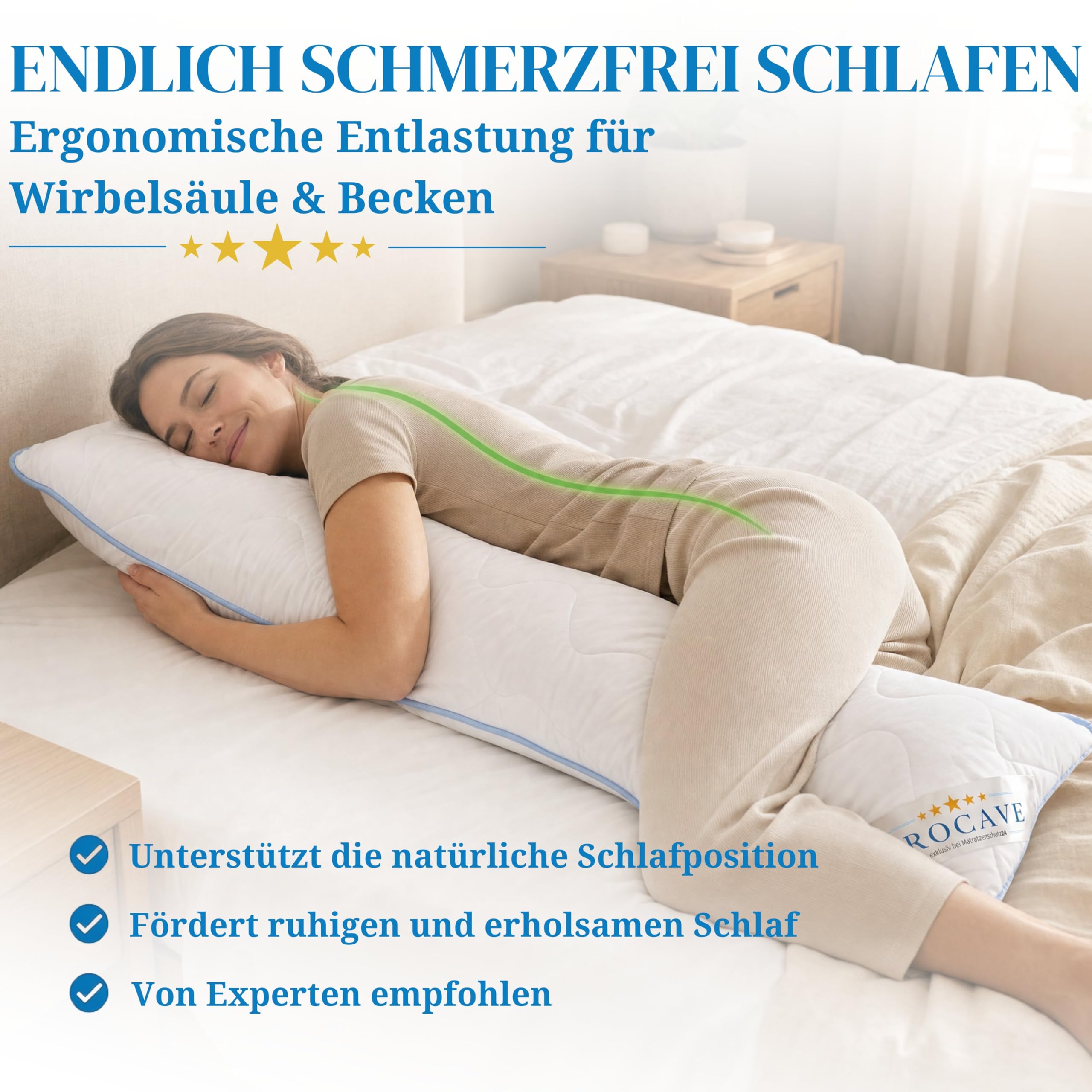 PROCAVE Cuscino Laterale, Fodera TopCool, Morbido e Traspirante per Allattamento e Gravidanza 40x200 cm, Made in Germany