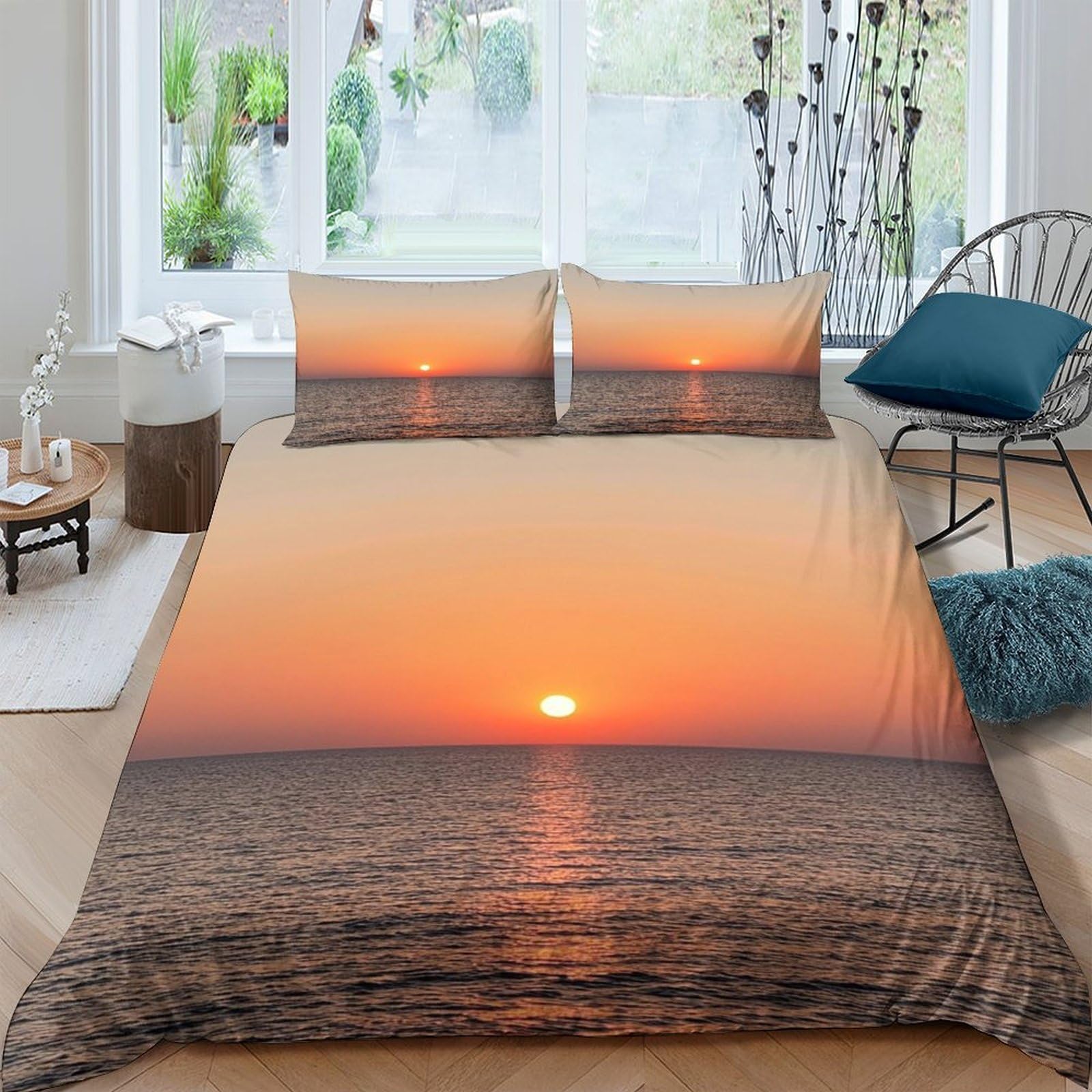Ctjqhvkz Style-6 3D Printed Sunset Ocean Fitted Sheet Microfiber Soft Orange Bed Cover For Bedroom Guest Room Mattress Protection Single（135X200cm）