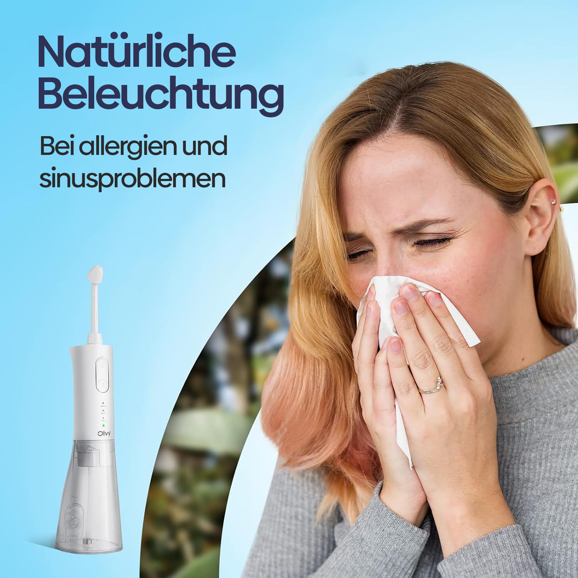 Olvy Elektrisch Nasendusche, Elektrischer Neti Pot, Nasales Bewässerungssystem, kabellose Nasenspülmaschine, elektrische Neti-Kanne mit 50 Salzpäckchen