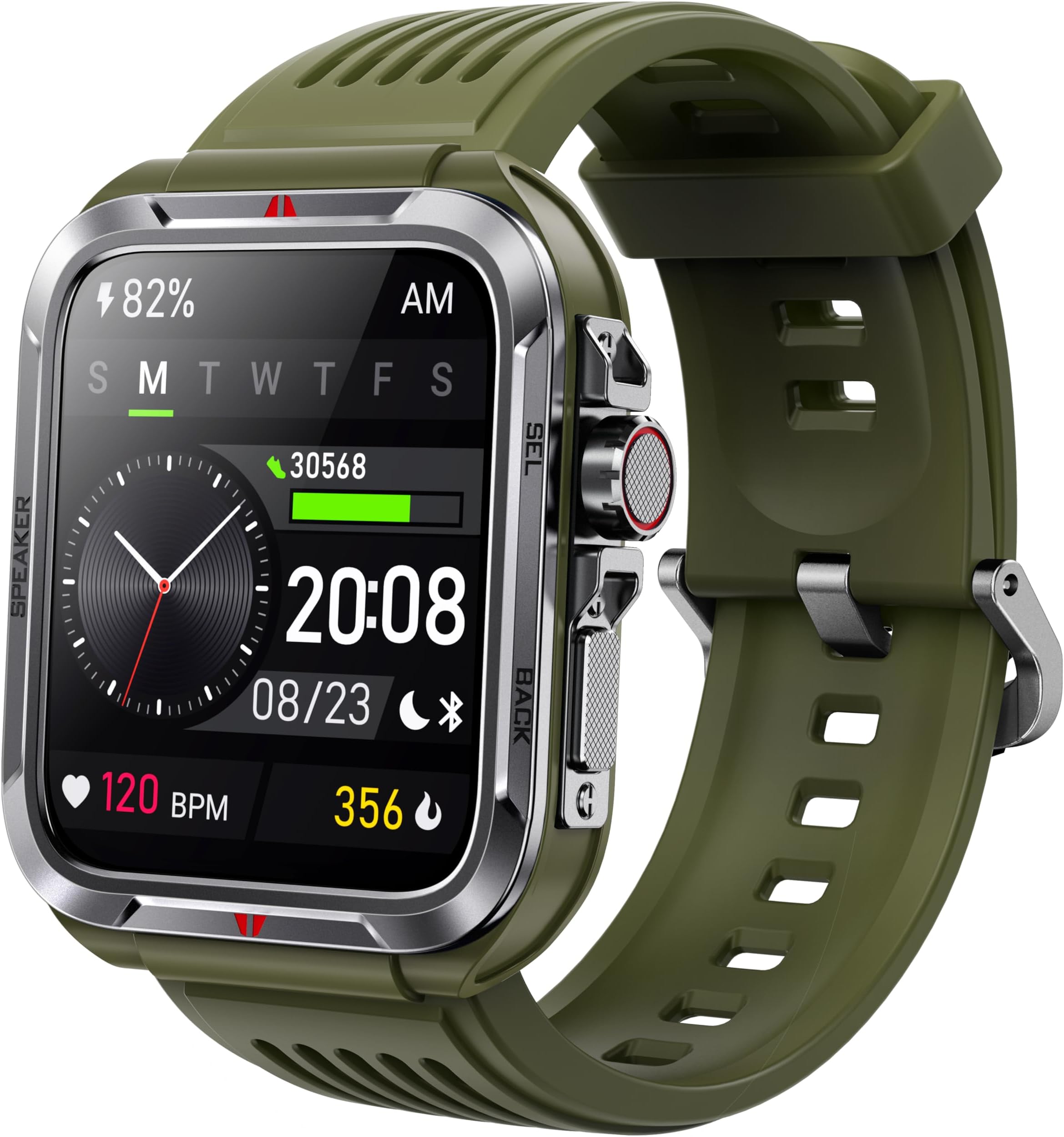 KEEPONFITSmart Watch for Men, Answer/Make Bluetooth Calls, Metal Frame 1.8" Alexa Built-in Fitness Tracker with IP68/100 Sports Modes/Heart Rate/SpO2/Stress/Sleep Monitor (Green)