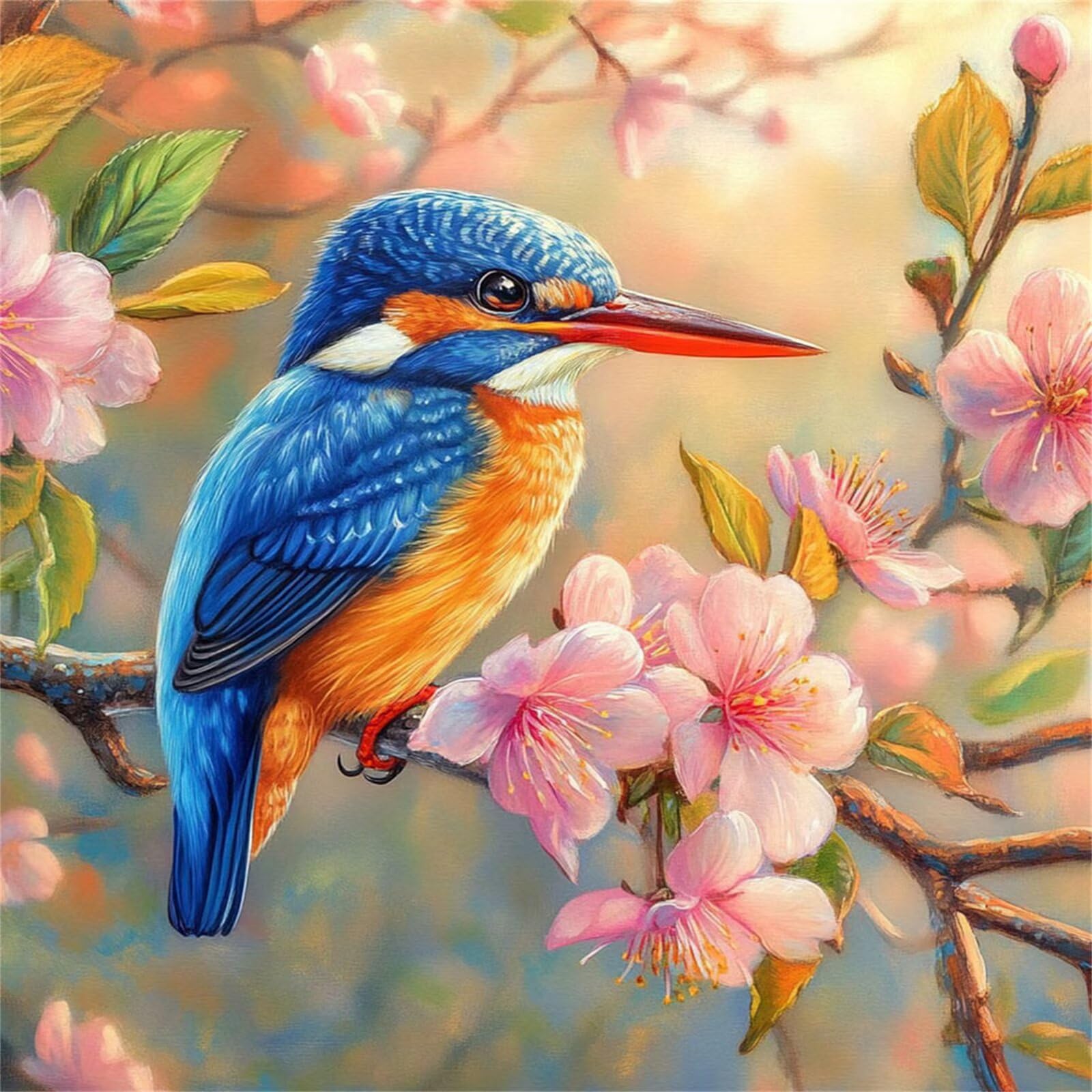 Broderie Diamant Kit Complet 5D, Oiseau Diamond Painting Adulte Plein Foret, Peinture Diamant pour Enfant Débutant, Loisirs Créatifs de Détente et Décoration Maison, Fleurs de cerisier 80x80cm FX#979