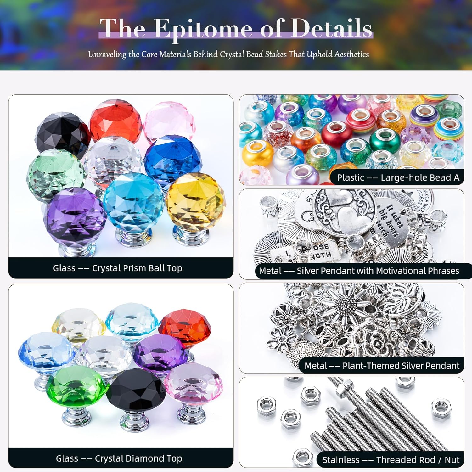 513Pcs DIY Beaded Garden Stakes, Fairy Wand Kit Garden Stakes Decorative with 18 Threaded Rod, Crystal Top, Large Holes Bead for Christmas Plants Garden Outdoor&Indoor Decorative（12IN）