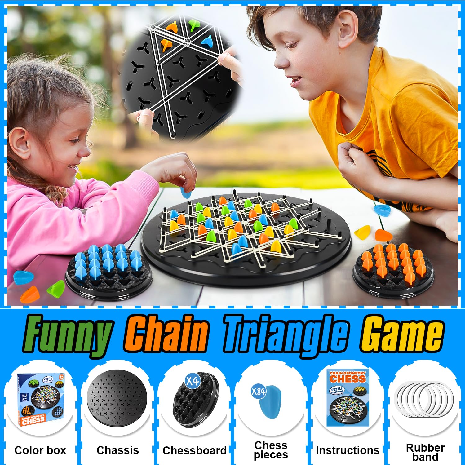 Chain Triangle Game, 2 Player Triangle Games, Triggle Rubber Chess Board Games for 2 Players, Triggle Board Game with Rubber Band - Image 3