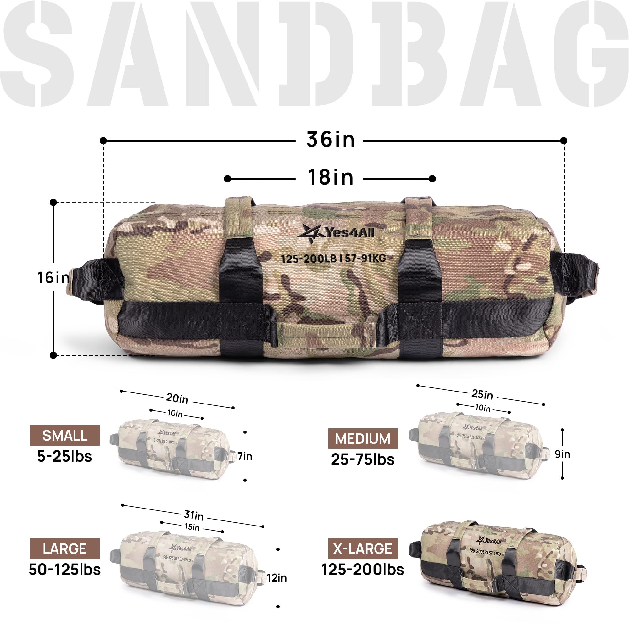 Yes4All 20kg/30kg/50kg/80kg Weight Bag - Sandbags Gym - Core Training Power Bag for Crossfit/Running/Workout/PowerLiffting - Sold UNFILLED