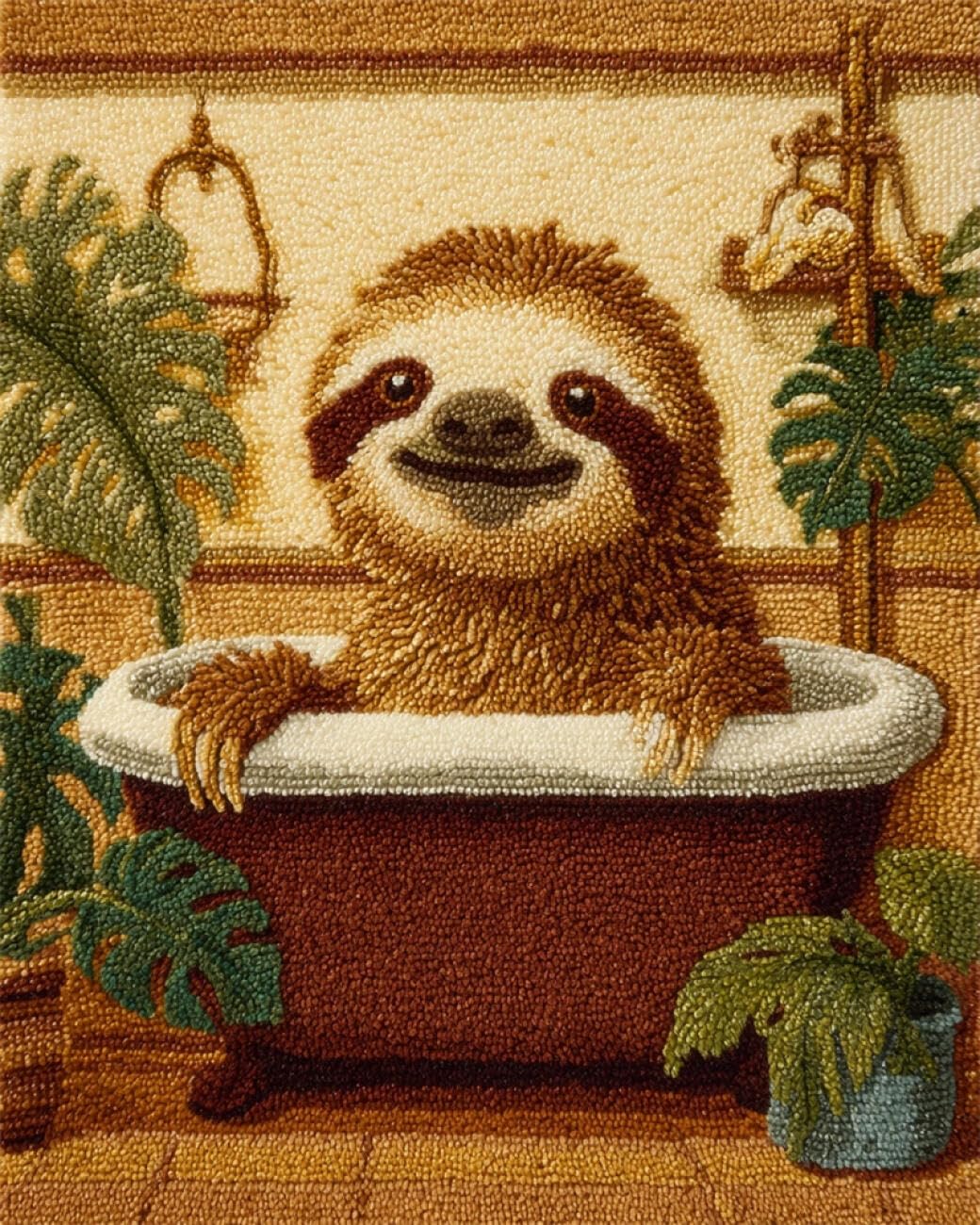 Henypt DIY Latch Hook Rug Kits Sloth in the Bathtub 90x120cm
