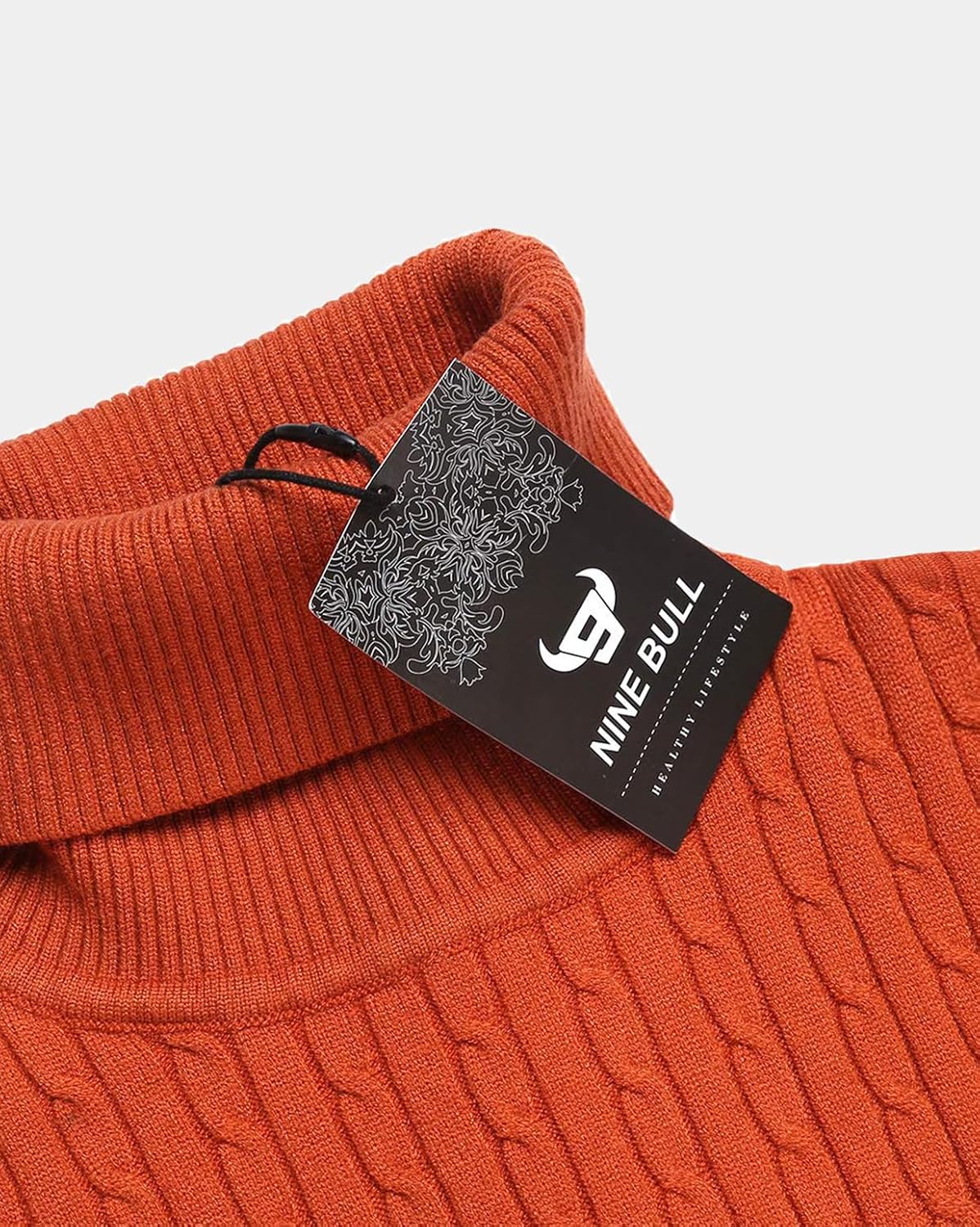 nine bull Mens Slim Fit Turtleneck Sweater Cable Knit Thermal Pullover Sweater - Image 4
