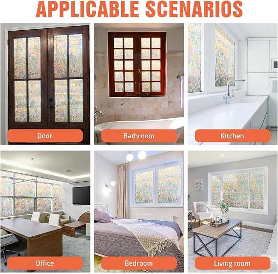 Rainbow Window Film Privacy Stained Glass Window Film Non-Adhesive 3D Static Cling Self-Adhesive Window Vinyl Rainbow Film Glass Stickers 60x200cm