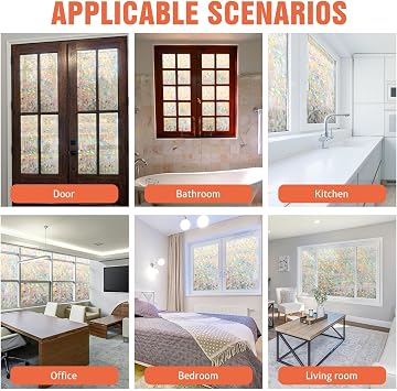 Rainbow Window Film Privacy Stained Glass Window Film Non-Adhesive 3D Static Cling Self-Adhesive Window Vinyl Rainbow Film Glass Stickers 60x200cm