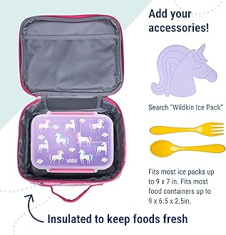 Wildkin Kids Insulated Lunch Box Bag for Boys and Girls, Perfect Size for Packing Hot or Cold Snacks for School and Travel, Measures 9.75 x 7 x 3.25 Inches, BPA-Free, Olive Kids (Magical Unicorns)