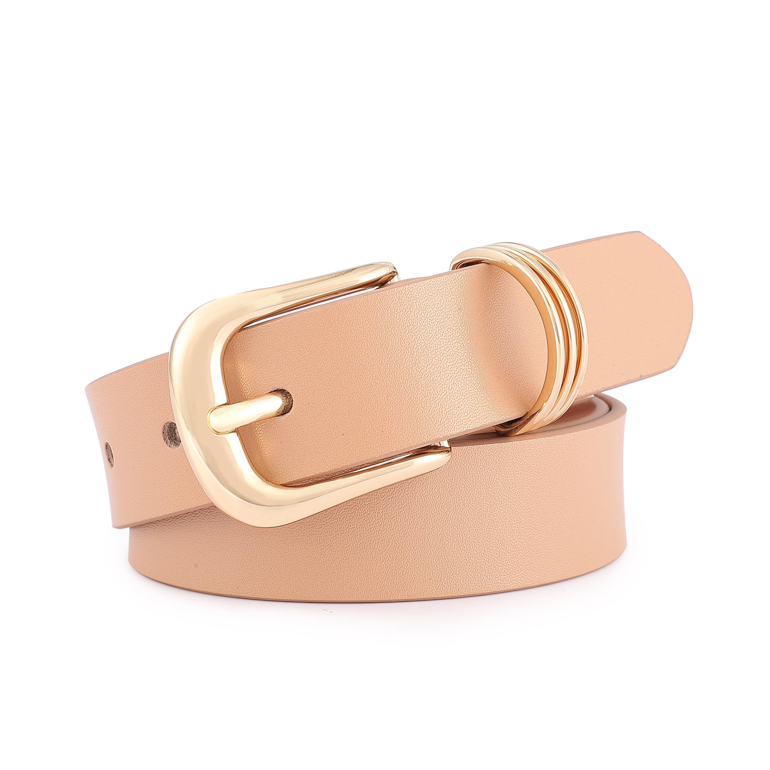 LEAODES LDWomen's Genine Leather Belt for Dress Jeans Fashion Gold Buckle Ladies Waist Belts