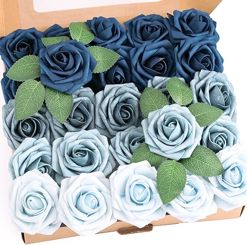 Piklado 25 rosas artificiales color naranja degradado con tallos para ramos de boda, centros de mesa, arreglar decoraciones (degradado naranja)