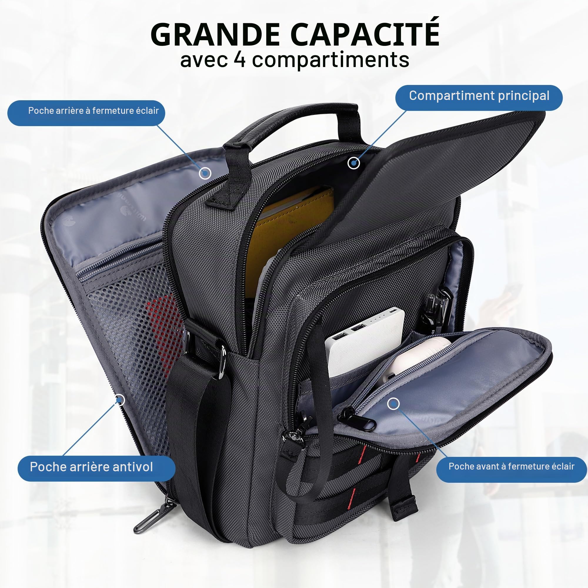 WITZMAN Sac à bandoulière léger pour homme - Sac à bandoulière décontracté en nylon pour le travail et les voyages