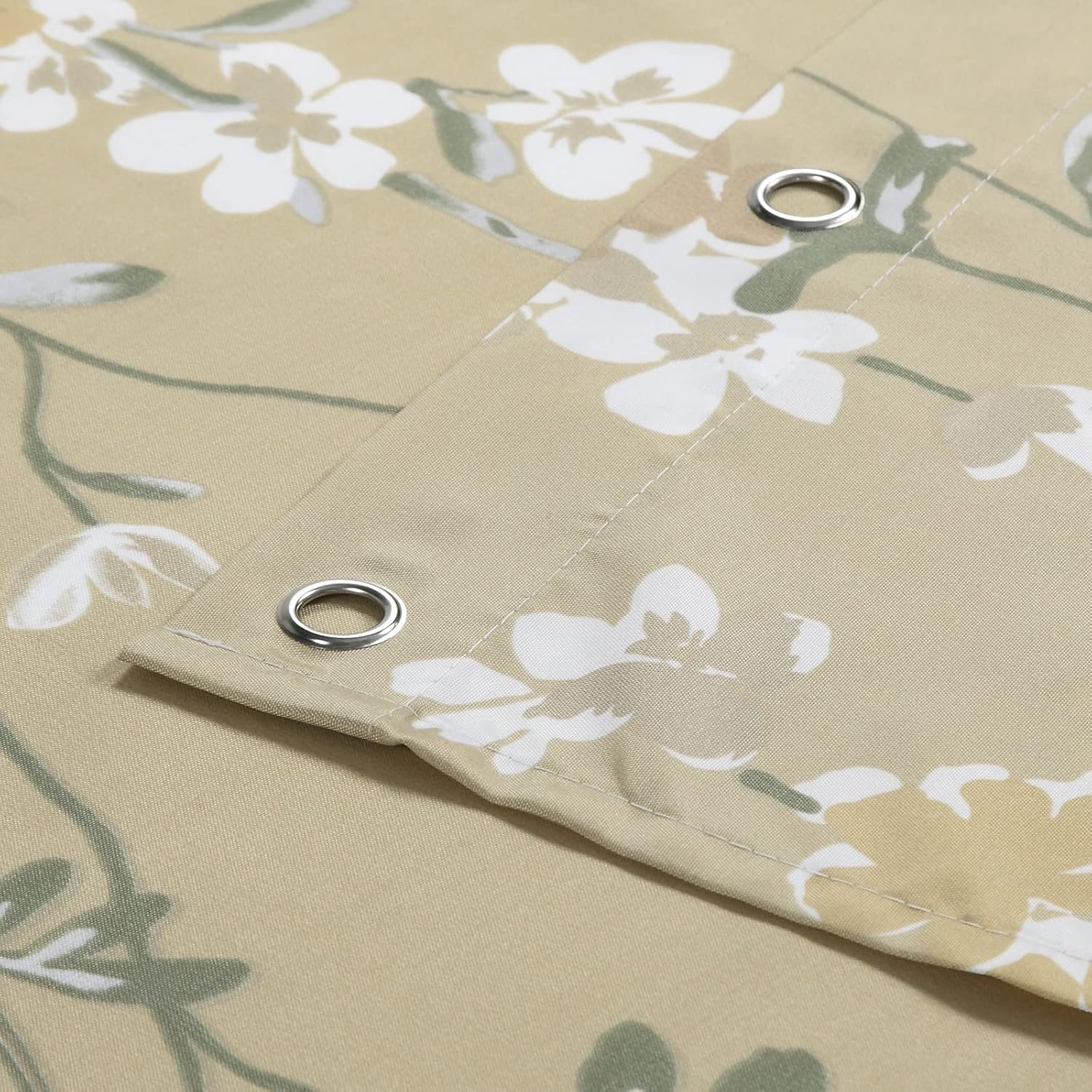Silk Flowers Gold Fabric Plum Blossom Taupe Printed Floral Shower Curtain,Farmhouse Waterproof Yellow Polyester Tan Bathroom Curtains,72" W x 72" H