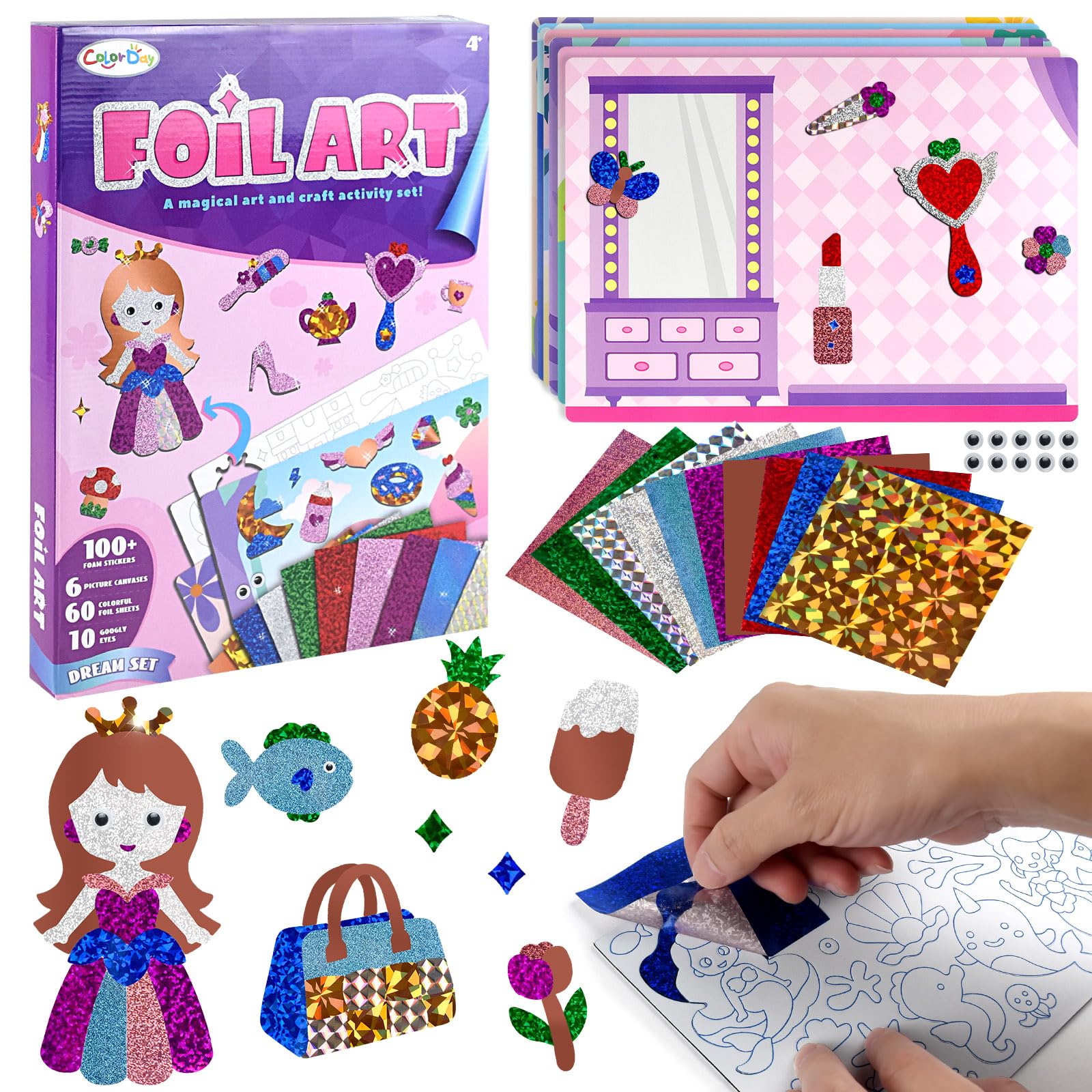 AUTOMP Craft Kits for Kids- Unicorns and Princesses Foil Art Set, No Mess Arts and Crafts, DIY Activity Gifts for Girls and Boys Ages 4 5 6 7 8 9