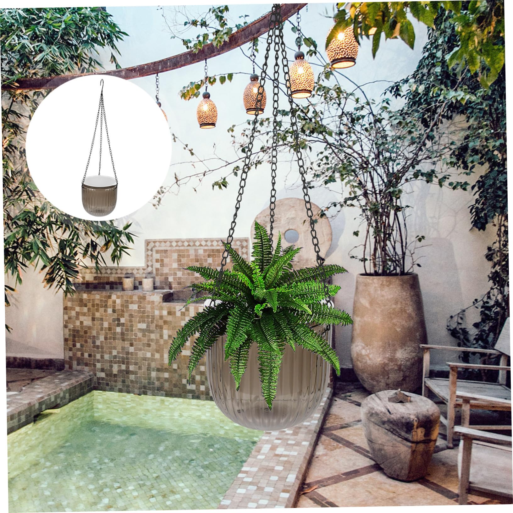 POPETPOP 2 Pièces Pots de Fleurs Suspendus Auto Arrosants de Jardinières pour Intérieur Extérieur Design à Double Irrigation Automatique Couleur Grise Plusieurs Styles