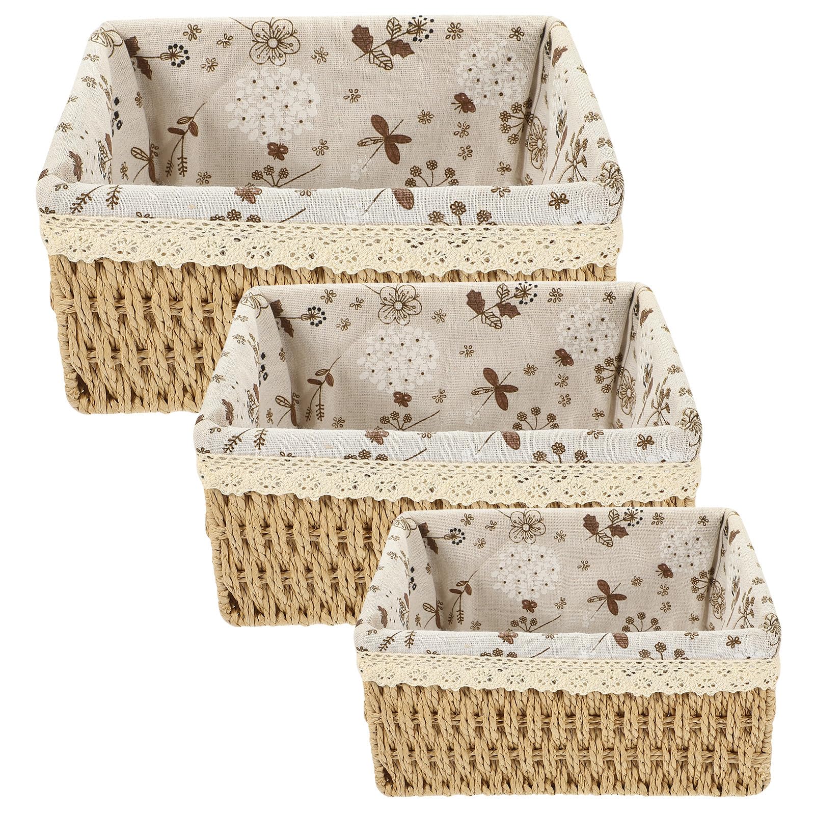 Paniers de rangement gain de place bacs tressés anti-poussière avec tissu lin