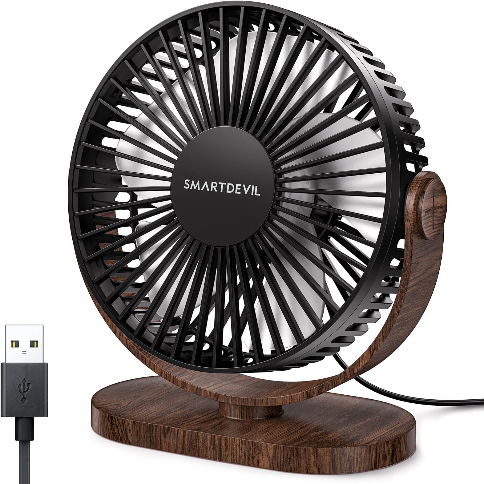 SMARTDEVIL USB Small Desk Fan, 3 Speeds Portable Desktop Table Fan, 90° Adjustment Personal Mini Fan, Quiet Operation, for Home Office Car Outdoor Travel