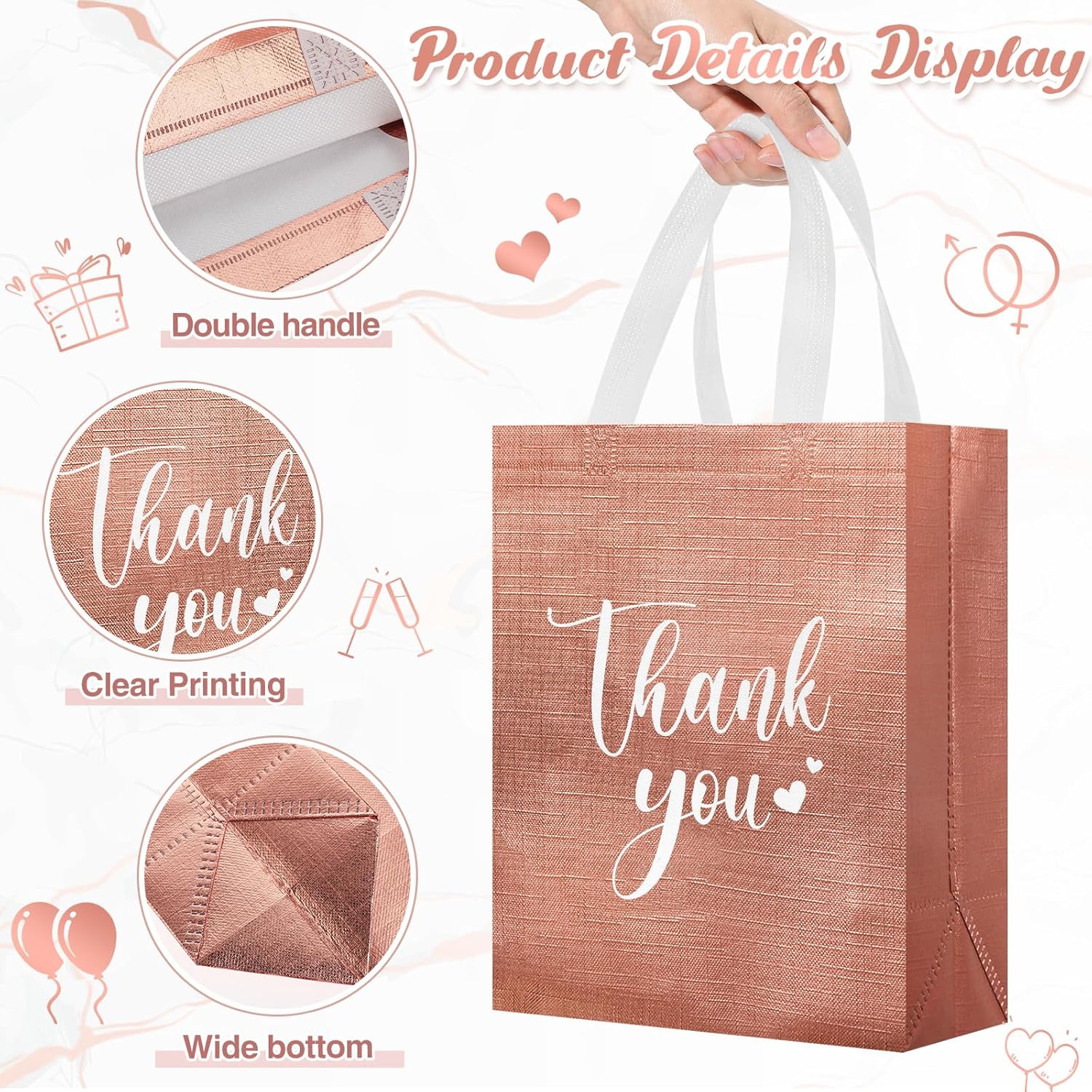 Sweetude 30 Pcs Thank You Gift Bags with Handles Bulk Reusable Goodie Bag Non Woven Foldable Handbag for Christmas Wedding Bridesmaid Gifts(10 x 8 x 4 Inch,Multicolor) - Image 3