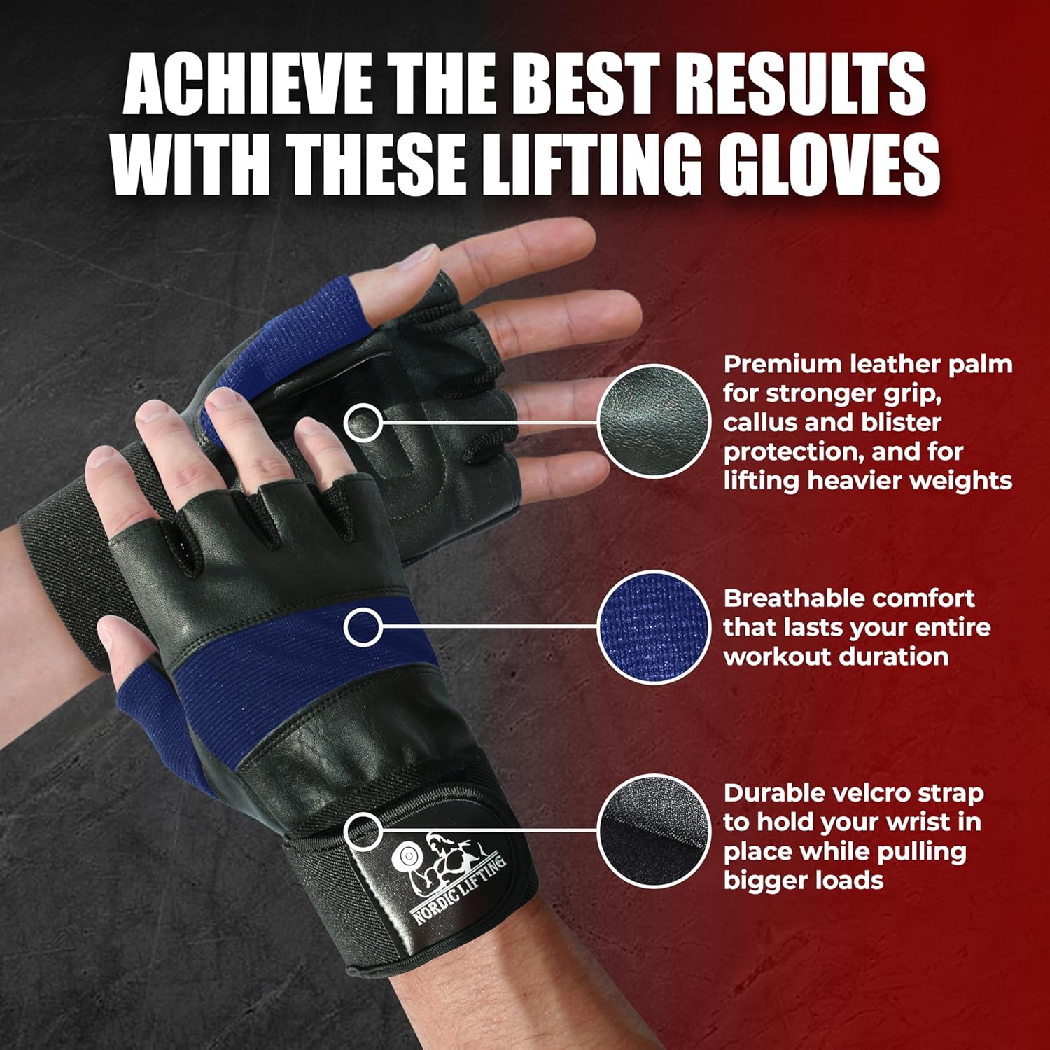 Nordic Lifting Weight Lifting Gloves with 12" Wrist Support for Gym Workout, Weightlifting, Fitness & Cross Training - The Best for Men & Women - Dark Blue - Small