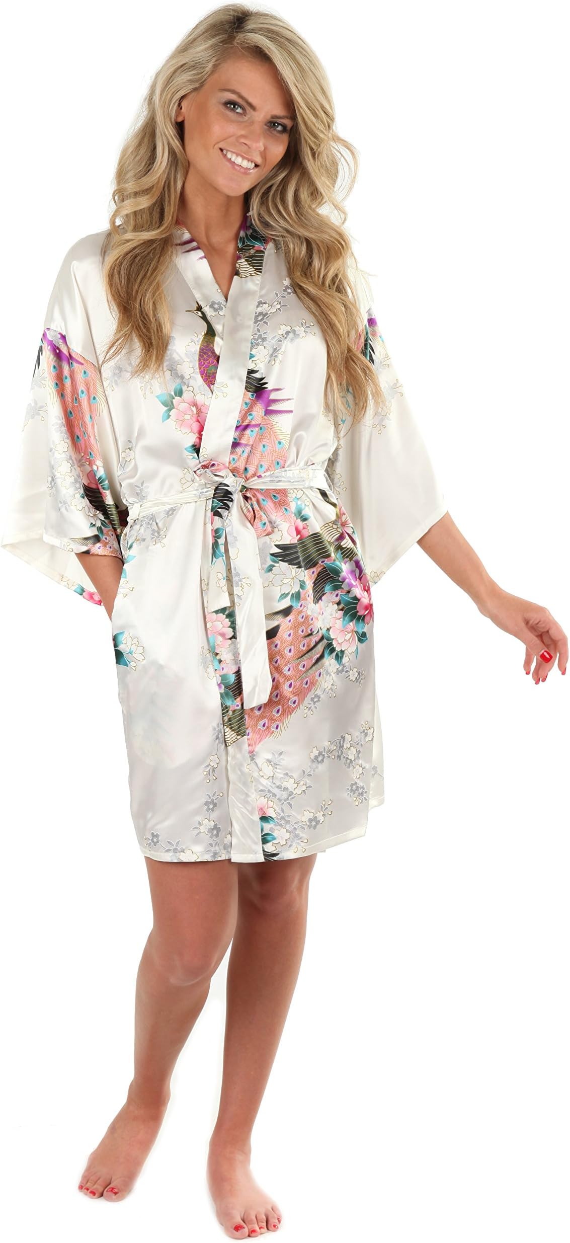 Anntourage Women's Kimono Robe, Peacock Design, Short- CLOSEOUT