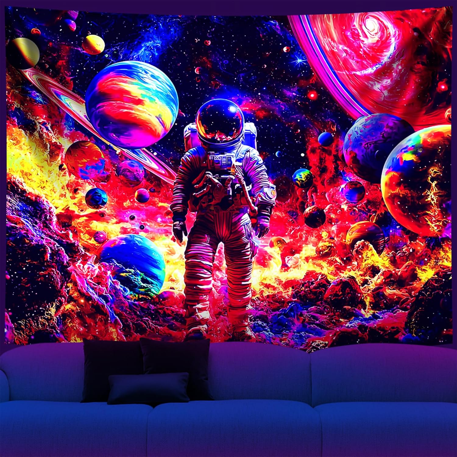 NYZE Astronaut Space Tapestry for Bedroom, Glow in the Dark Room Decor Wall Tapestries, Cool Galaxy Planet Wall Hanging, Wall Hanging for Men Guys Gamer Room Dorm Living Room 90in×70in