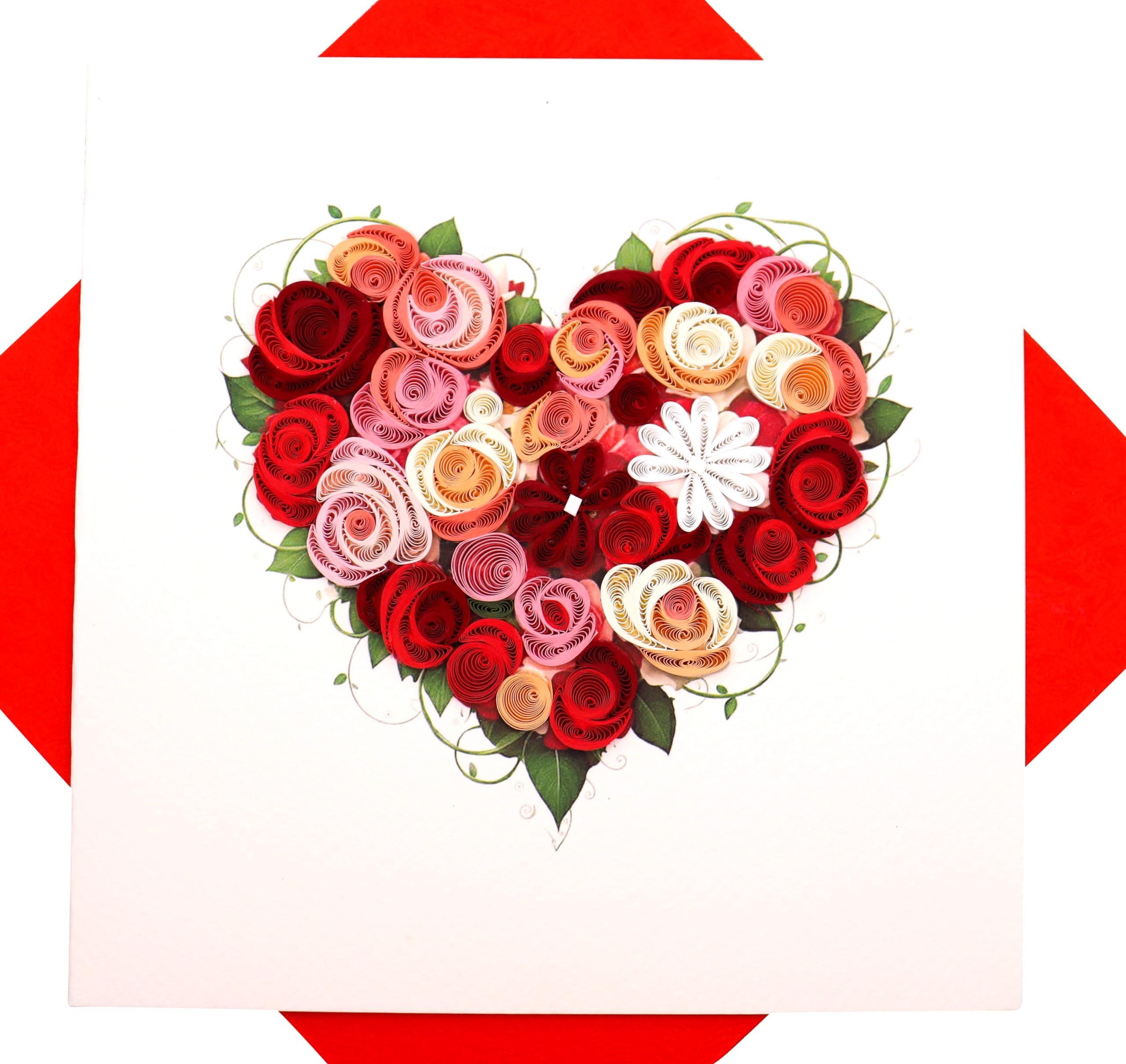 GREENHANDSHAKE Blooming Heart, quilling art greeting card for birthday, valentine's day, mother's day, anniversary, thank you, get well, 6" x 6"