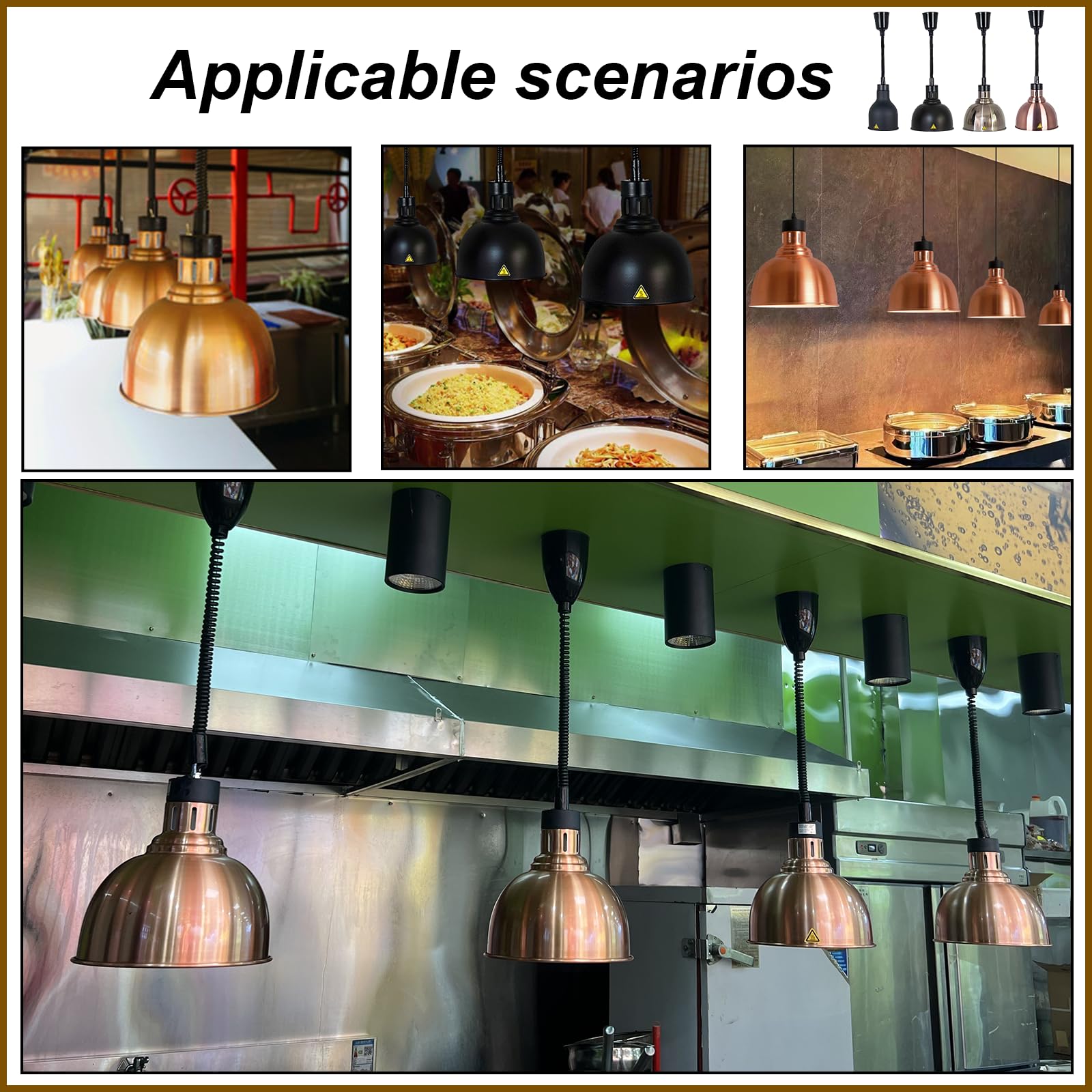 Lampada Riscaldante per Alimenti, 250W Lampade Scaldavivande Cucina Regolabile, Lampade Riscaldante Cucina Sospeso 19 cm/25 cm per Ristoranti, Hotel a Buffet (Acciaio inossidabile-25cm,2 Pezzi)