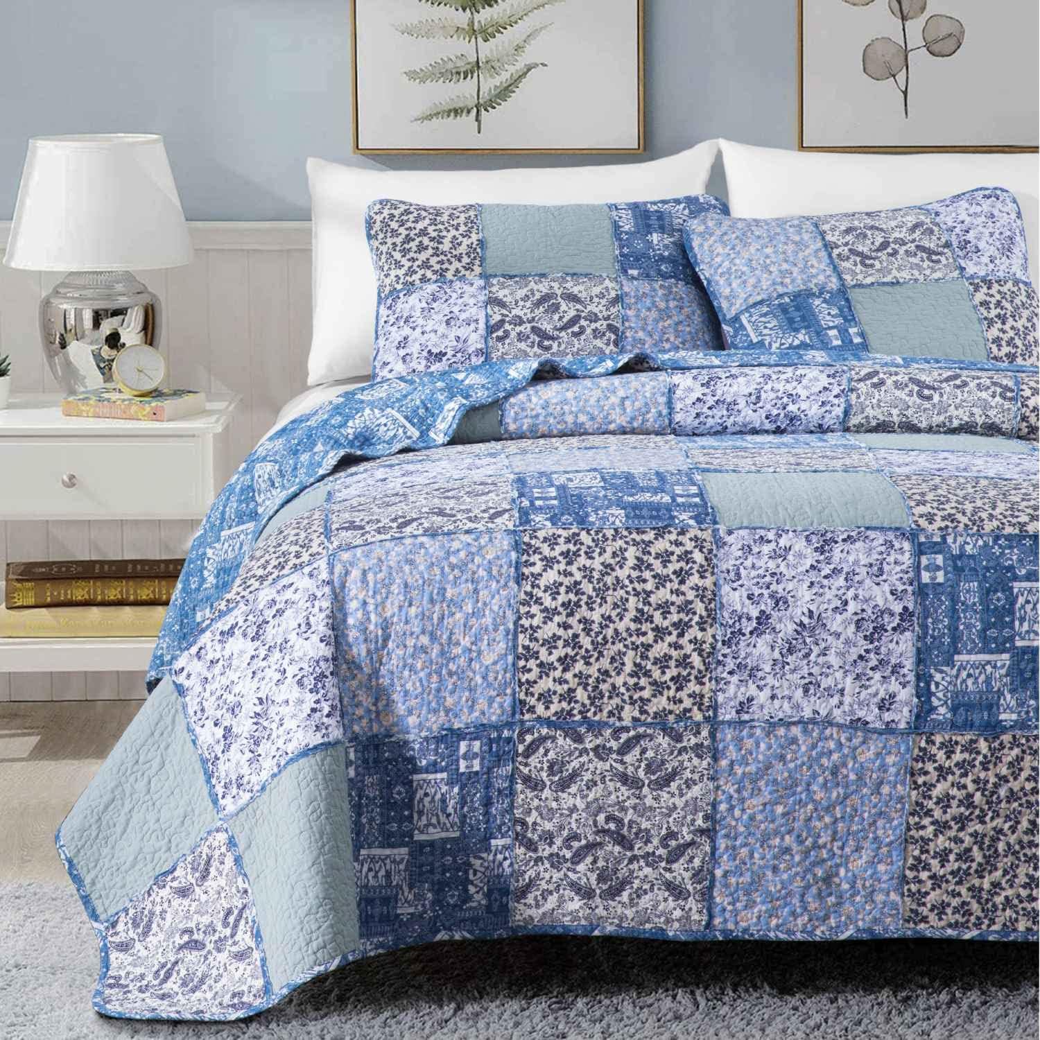Quilts King Size, 100 Cotton with Real Patchwork Stitching King Quilt