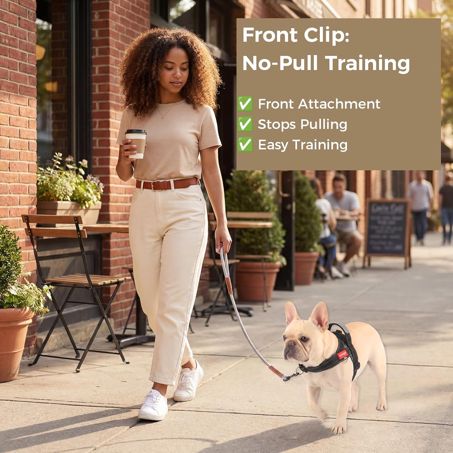 No Pull Dog Harness with Handle, Corgi Adjustable Reflective Dog Vest, Breathable Air Mesh Padded Pet Harness with Front Leash Clip for Small Medium Dogs, Black, XL
