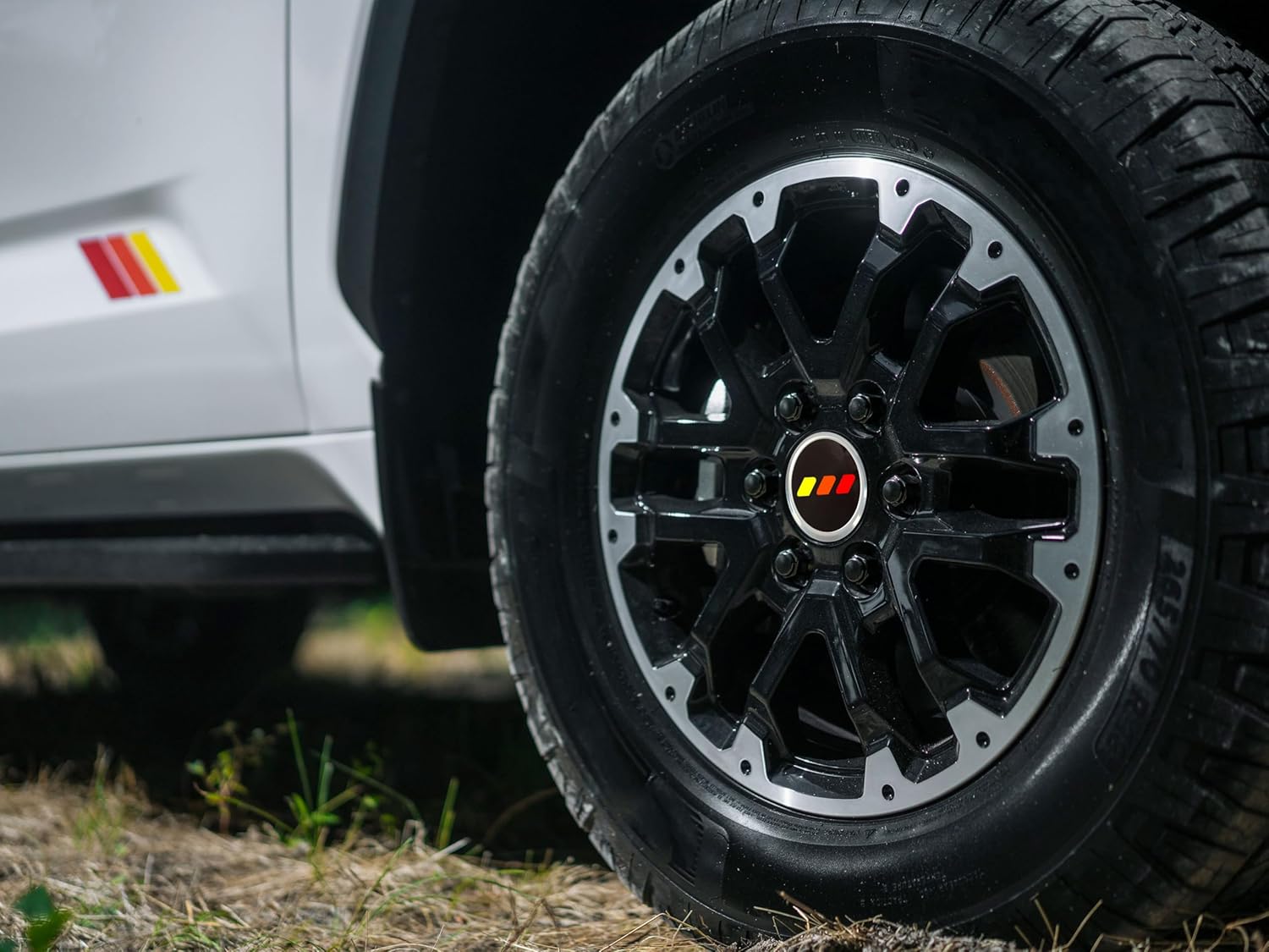4 PCS Black Wheel Center Caps 3-5/16 Inch Tri-Color Hub Caps Wheel Rim Center Cover Compatible with 2022-2024 Tundra (Yellow)