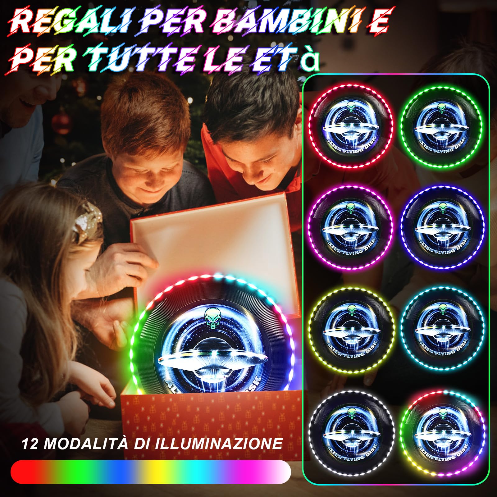 IEEILULU Ultimate Frisbee, Disco Volante Illuminato con 12 Effetti di Luce, Riutilizzabile, Funsport per Adulti Bambini