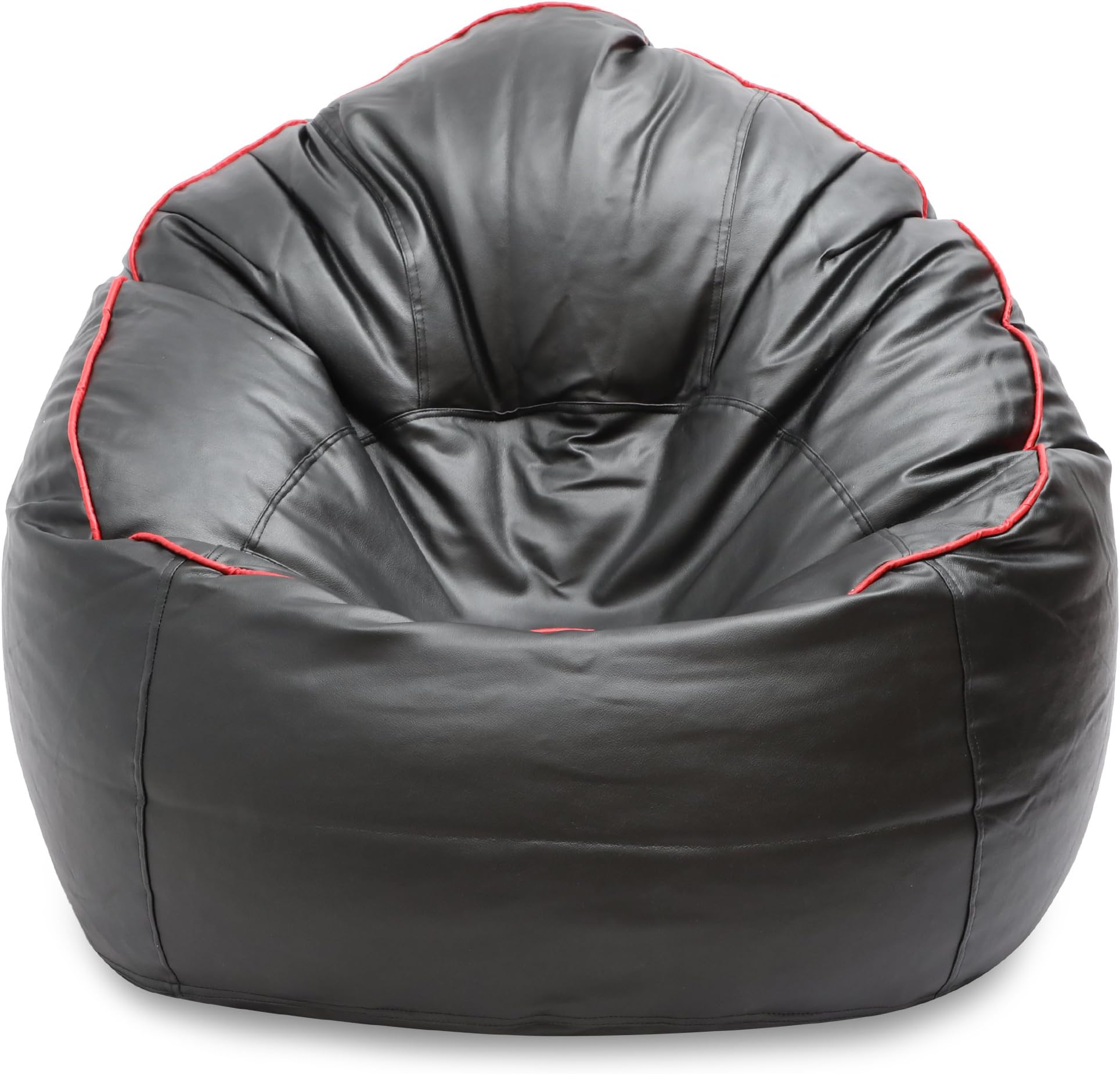 VSK Faux Leather Bean Bag XXXL Sofa Mudda Cover Black Red Piping (Without Beans)
