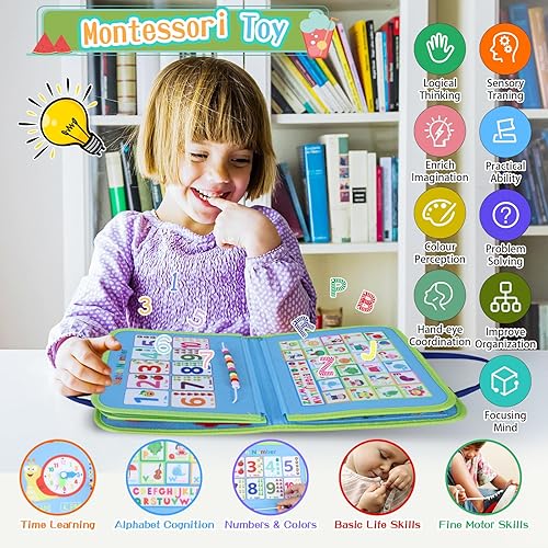 Miniatura 7 de Tablero de actividades Montessori Juguetes para niños y niñas de 1, 2, 3, 4 años, juguetes sensoriales de viaje, libro ocupado para avión,