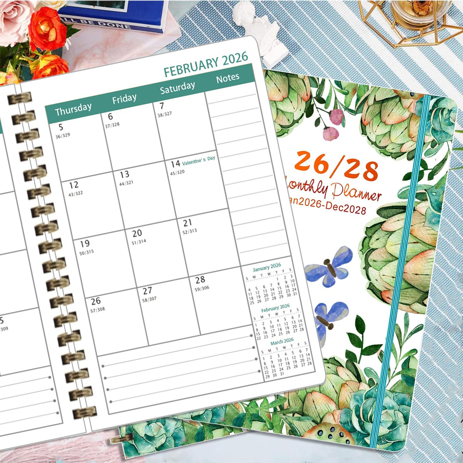 2026-2028 Planer, Wochen- und Monatsplaner-Buch, Tageskalender-Planungs-Notizbuch, Hardcover-Organizer, geeignet für Lehrer und Studenten, Bürobedarf für Damen und Herren, A5 (15,5 x 21,1 cm) (Grün)