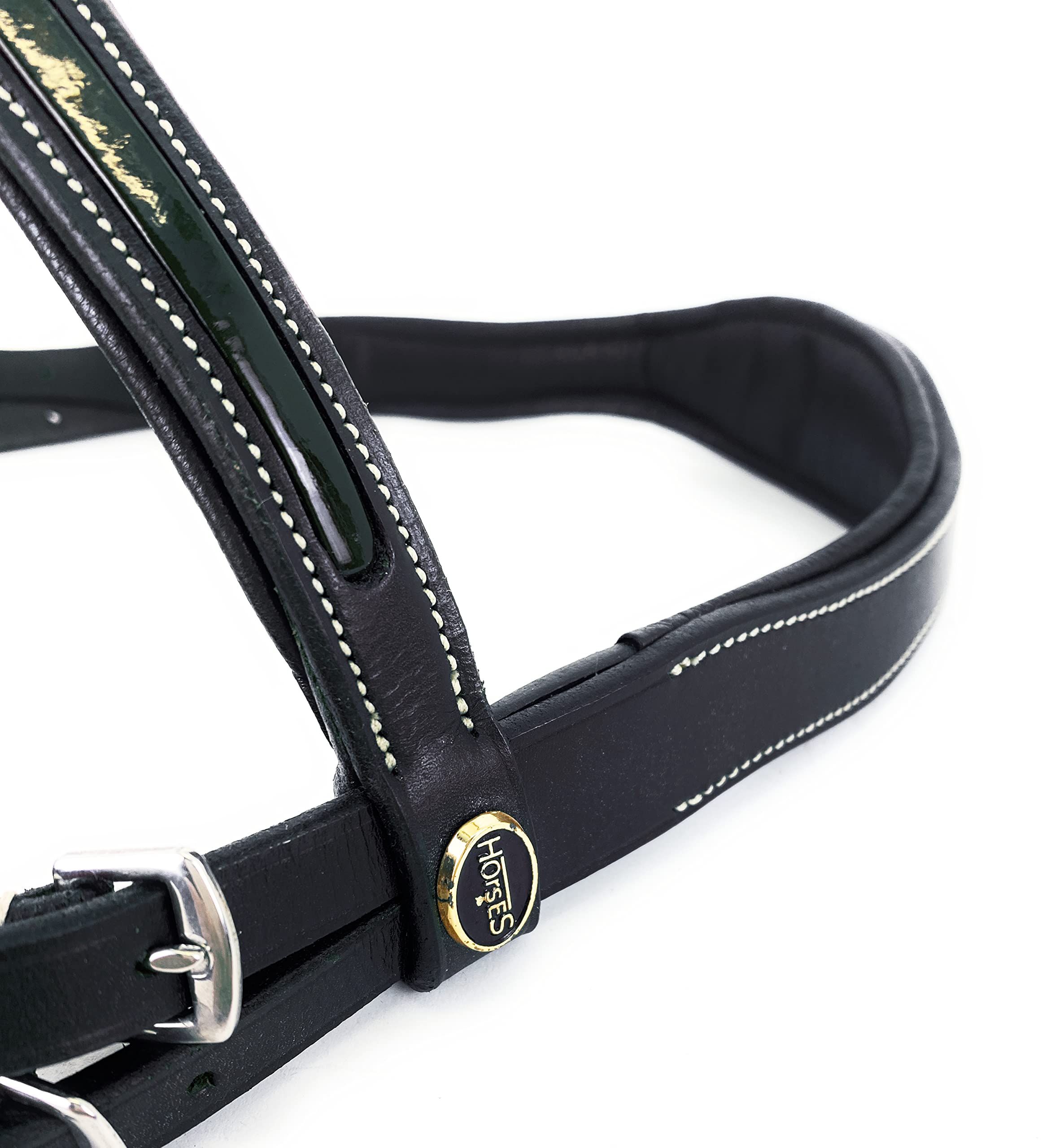 Horses, Briglia per Monta Inglese Modello Gloss Stitching, in Morbido Cuoio Alta qualità, con Frontalino, Nasiera e Sopratesta Imbottiti