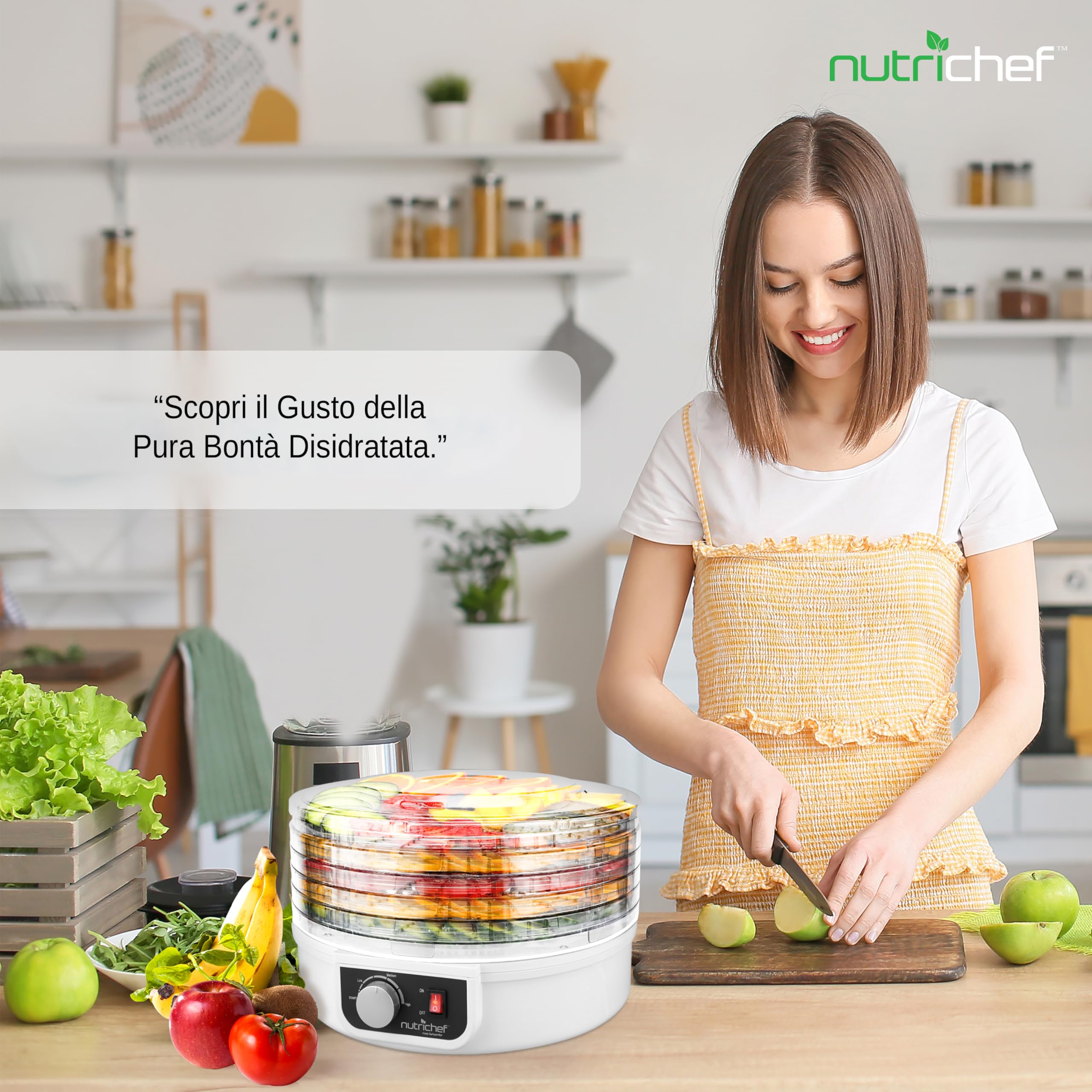 NutriChef Essiccatore Alimentare 5 Ripiani per Carne, Funghi, Frutta e Verdura con Circolazione Aria Calda, Facile da Pulire, Essiccatore Domestico Compatto