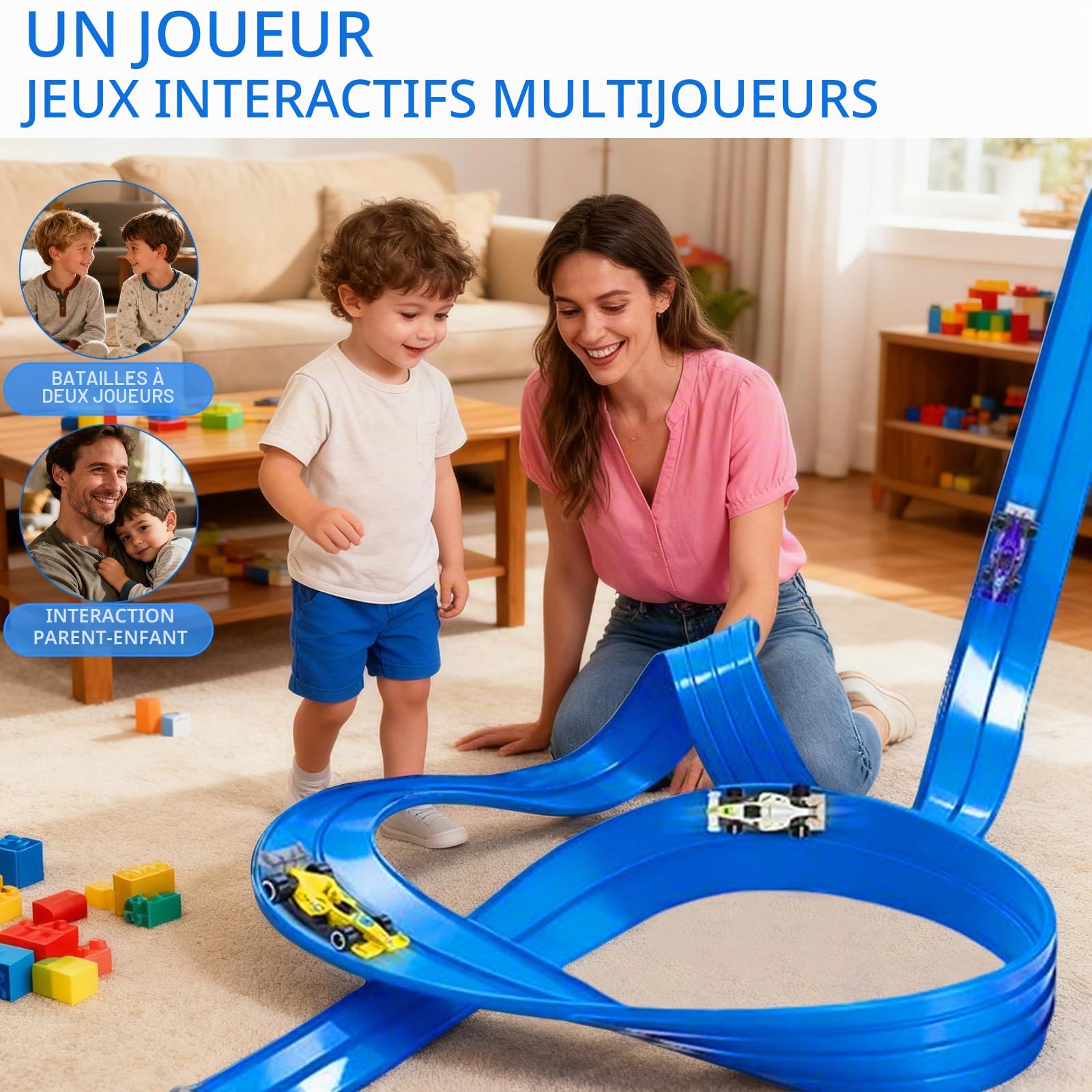 Circuit Voiture Enfant 5M, Jouet de Piste de Course Portable, Jeu de Course Automobile, Jouet de Voiture, Piste de Course Portable Double Voies pour Enfants de 3+ Ans