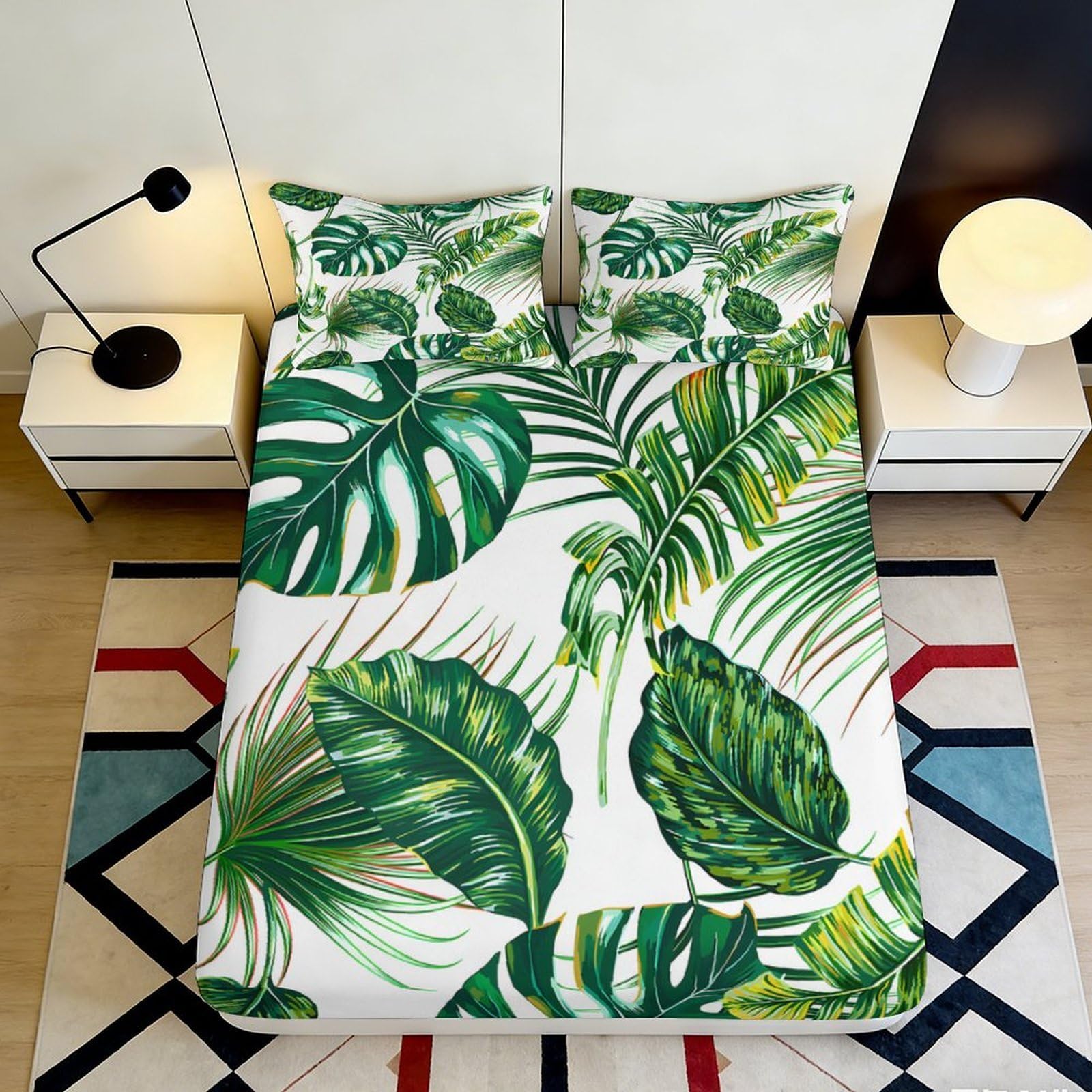Jqzkxnhpbr Style-7 3D Printed Tropical Monstera Fitted Sheet Microfiber Soft Breathable Palm Leaf Mattress Cover For Bedroom Dorm Bedding Decor 90X200x25cm