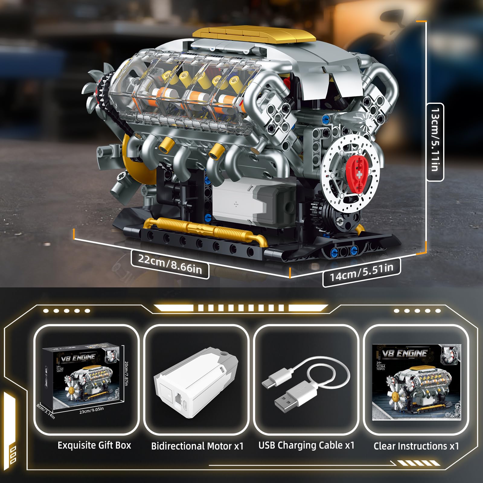 レゴV8エンジン　8シリンダー Amazon.com: BseSparklion V8 Engine Building Kit That Runs, Build