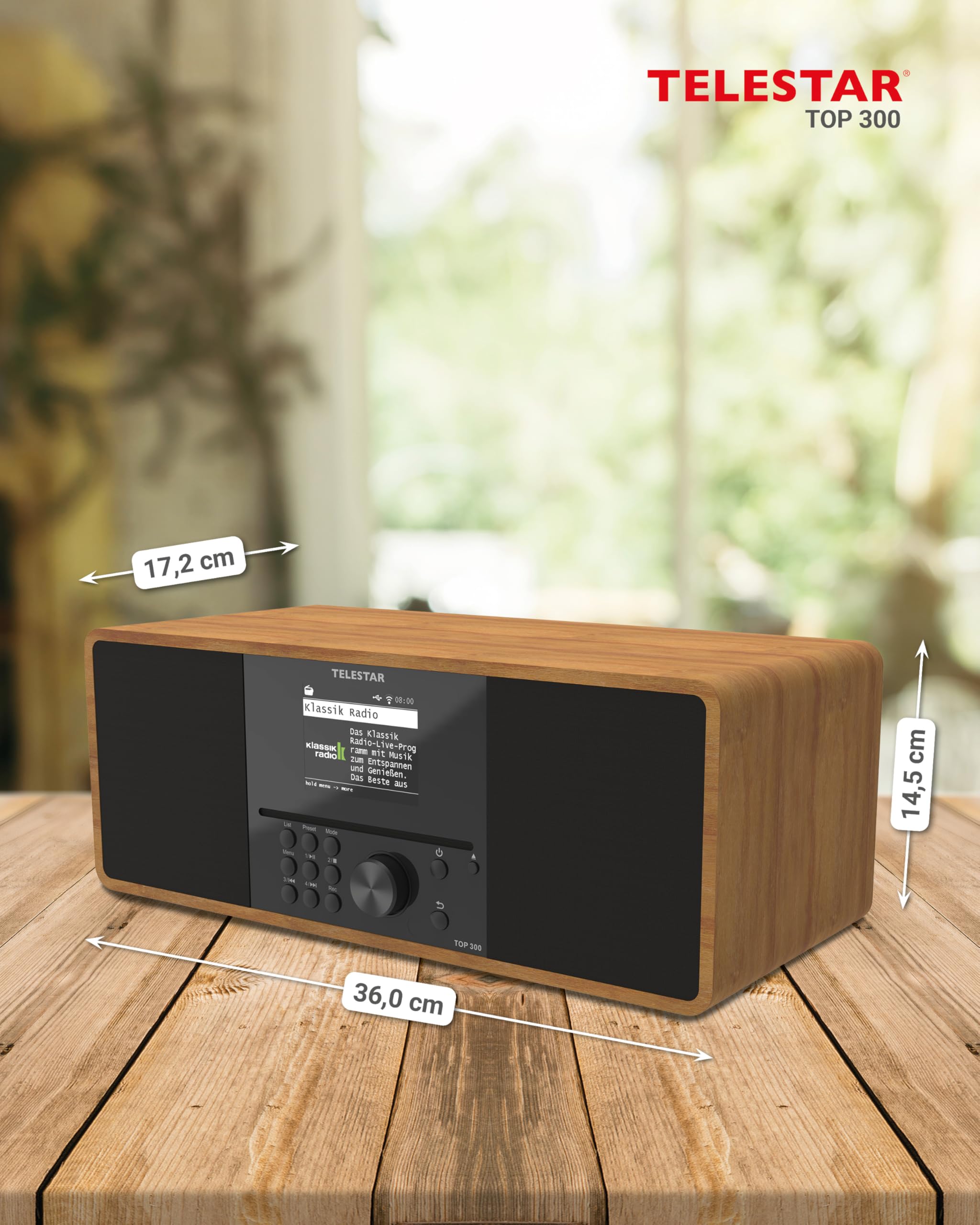 TELESTAR Top 300 – Radio Dab+/Internet avec Lecteur CD (stéréo, 2 × 15 W, Services de Streaming, Bluetooth Audio-Streaming & Fonction d’Envoi, Enregistrement USB, système d’Alerte d’Urgence) – Bois