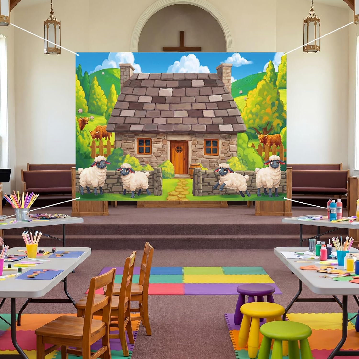 Lounsweer VBS 2026 Backdrop Decoration 7 x 5 ft Emerald Isle Decoration VBS Shepherd Religious Background Decor for Vacation Bible School, Summer Camp, Church Banner & Photo Booth Props