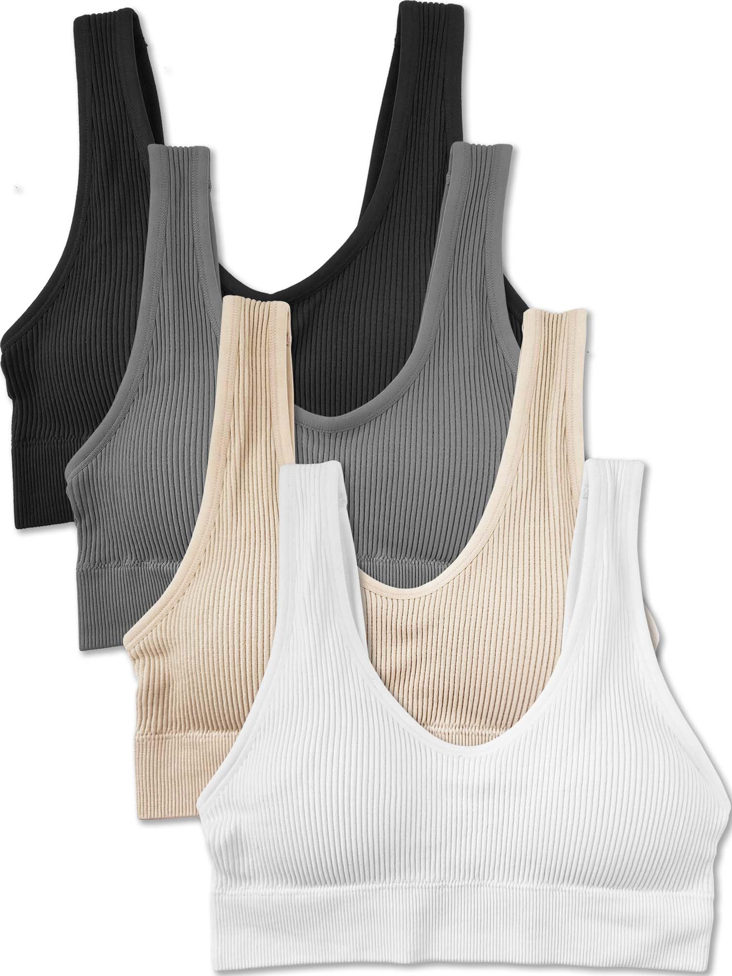 Kalon Women's 4 Pack Ribbed Bralette Crop Top Comfort Sports Bra