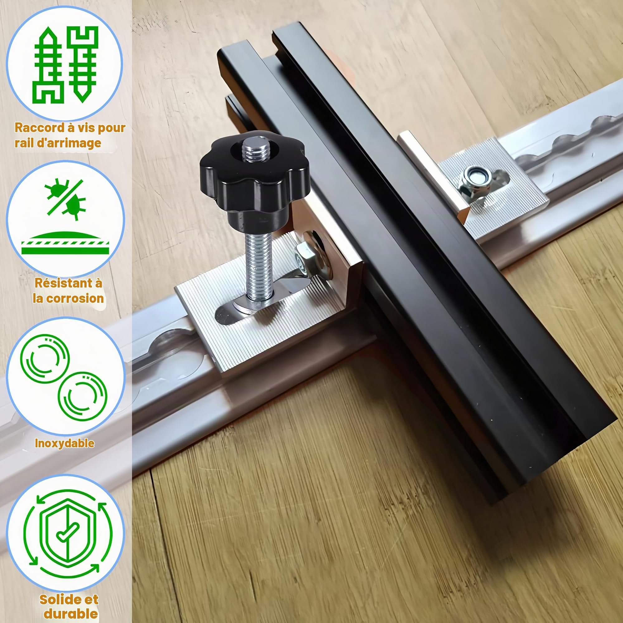 Fixations à vis M8x60 pour Rails d'arrimage, 12 pièces, Noir | fixations à vis avec poignée en étoile pour rails d'arrimage, accessoires pour camping-cars
