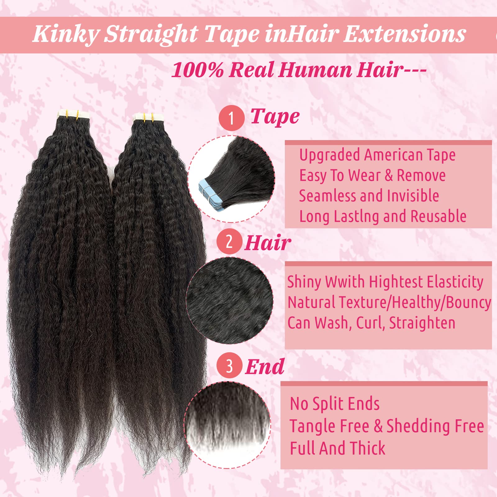 Amazon.com : Tape in Kinky Straight Remy Human Hair  display picture 2