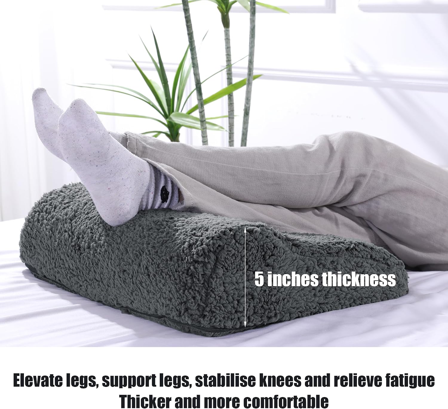 HOMBYS Extra Large Recliner Leg Pillow, Sherpa Foam Foot Rest for Sleeping Rest, Wave Shape Recliner Cushion, Multipurpose Footrest Extender, Back & Lumbar Pillow for Recliner Bed Sofa, (Grey)