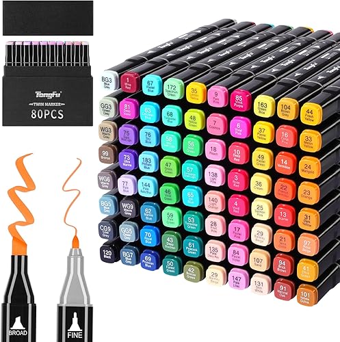 TongFu Marcadores de alcohol de 80 colores, doble punta, permanentes, para artistas, adultos y niños, juego de rotuladores para dibujar bocetos e